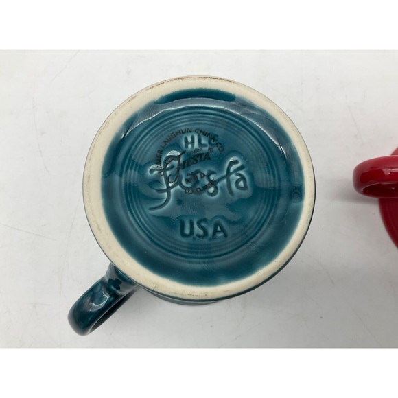 Fiesta Ware Tom Jerry Coffee Mugs Set of 2 HLC O Ring Handle Cups Red Green - Picture 6 of 8